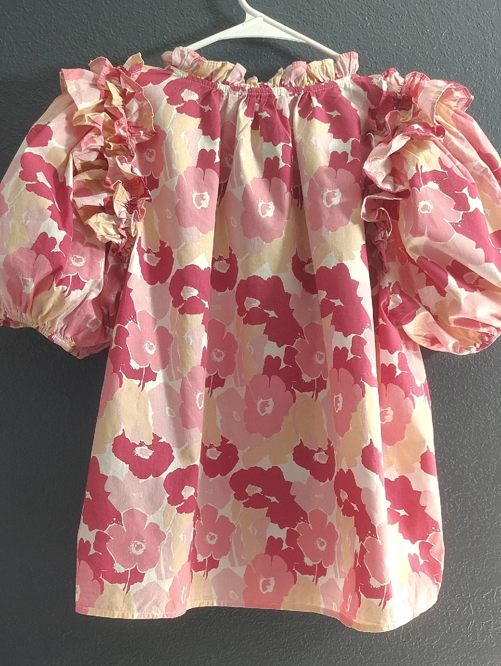 Pinch Shabby Feminine Chic Hippy Pink & Cream Ruffled Floral Blouse - Picture 5 of 6